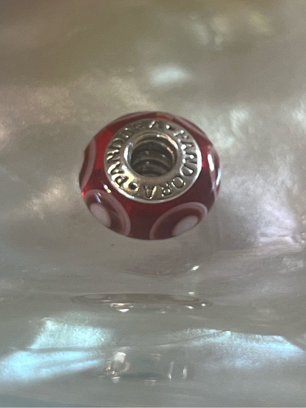 Pandora Red and White Swirl Murano Glass Charm